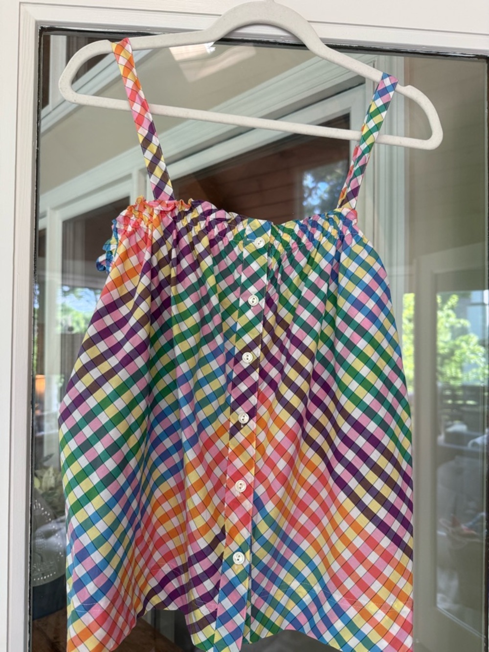 J. Crew Rainbow Gingham Button-Front Tank Top for Women. EUC perfect with white